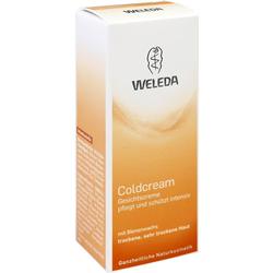 Weiße und orangefarbene Verpackung einer Weleda Coldcream Gesichtscreme.