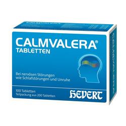 Blaue Medikamentenschachtel mit der Aufschrift "Calmvalera Tabletten".