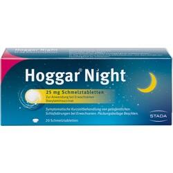 Verpackung von Hoggar Night Schmelztabletten gegen Schlafstörungen.