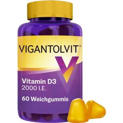 Lila Dose mit Vitamin D3 Weichgummis, 60 Stück.
